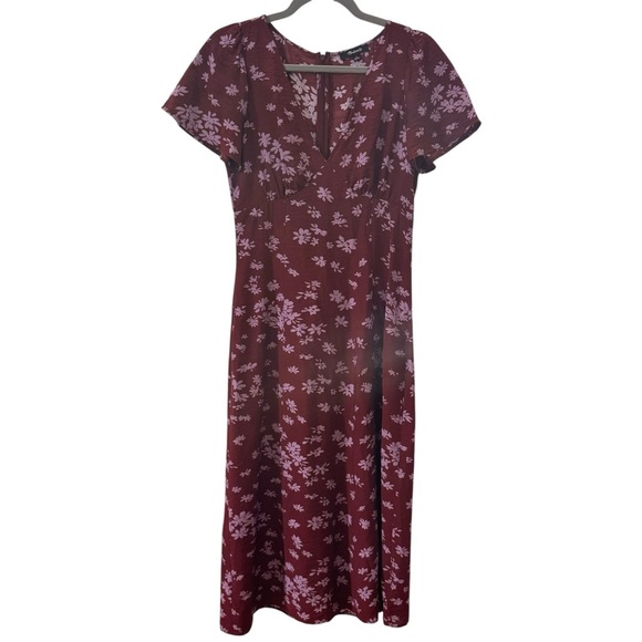 Madewell V-Neck Flutter-Sleeve Midi Dress in "Cabernet" Purple Floral Size 0 - Picture 5 of 14